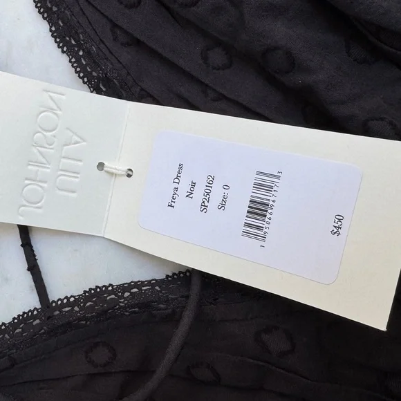 ULLA JOHNSONNew York Freya Black Midi Dress in black eyelet with lace size 0